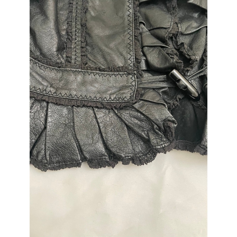 Moda International Leather Jacket Womens Medium Black Ruffle Peplum Cropped - Picture 6 of 7